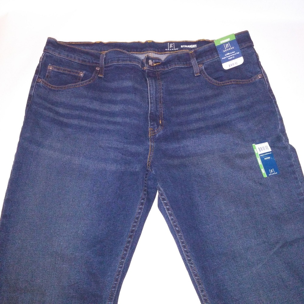 George Mens Jeans Straight 40x30 Dark Wash Denim New